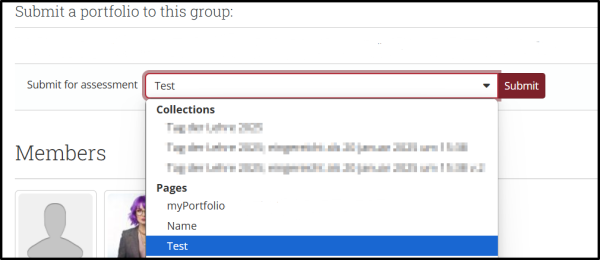 Submissions directly via the corresponding portfolio: Automatically possible if you are a member of a group where submissions are permitted